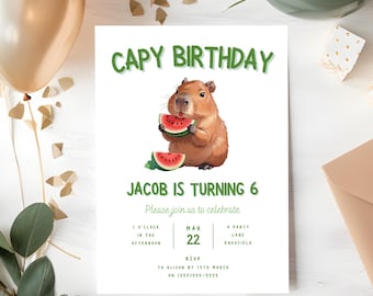 Capybara Geburtstagseinladung | Druckbare bearbeitbare Einladung | Capy Geburtstag | Canva Vorlage | Einladen zum 6.Geburtstag | Capybara-Geburtstags-Party