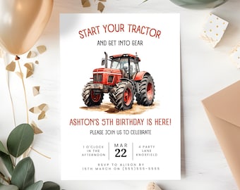 Invitación de cumpleaños de Red Tractor / Plantilla de invitación de fiesta de granja / Invitación de granja de cumpleaños / Descarga instantánea / Fiesta de tractor / Invitación de tractor