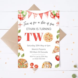 Pizza-Geburtstags-Einladung | Sofortdownload | Pizza-Party-Dekor | Pizza Party Geburtstag | Bearbeitbare Einladungsvorlage | Einladung zum 2ten Geburtstag