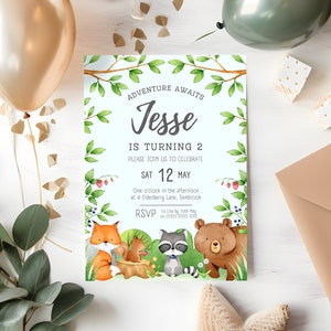 Boys Woodland Animal Birthday Invitation | Digital Download | Editable Woodland Birthday Party Invite | Printable Invitation Template