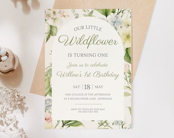 Wildflower 1st Birthday Invite | Girls Birthday Flower Invitation | Instant Download | Wildflower Birthday | Floral Birthday Garden Invite
