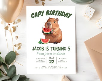 Capybara Birthday Invitation | Printable Editable Invite | Capy Birthday | Canva Template | Kids Birthday Invite | Capybara Birthday Party