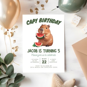 Capybara Birthday Invitation | Printable Editable Invite | Capy Birthday | Canva Template | Kids Birthday Invite | Capybara Birthday Party
