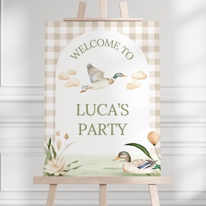 One Lucky Duck Birthday Welcome Sign | Editable Mallard Duck Hunting Theme Welcome Sign | Duck Birthday Party Decor | Instant Download