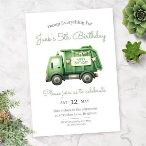 Garbage Truck Birthday Invitation |  Editable Trash Bash Party Invite | Instant Download | Boys 5th Birthday Invite | Trash Truck Party
