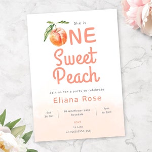 One Sweet Peach Birthday Invitation | Peach 1st Birthday Invite | Editable Digital Invite | Girls 1st Birthday | Instant Download
