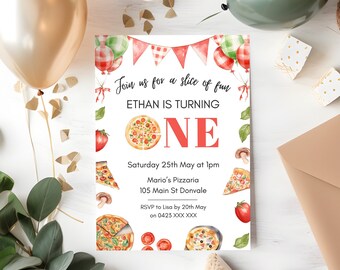 Pizza 1st Birthday Invite | Pizza party | Instant Download Editable Template | Pizza Theme party | Slice of Fun | Pizza Birthday Invitation