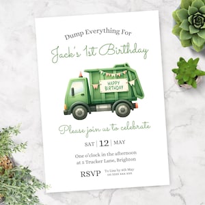 Garbage Truck Birthday Invitation |  Editable Trash Bash Party Invite | Instant Download | Boys 1st Birthday Invite | Trash Truck Party