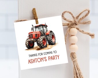 Red Tractor Thank You Tag | Farm Birthday Party Gift Tag | Tractor Favor Tag| Tractor Party Decorations | Editable Template Instant Download