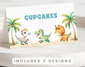 Dinosaur Theme Food Labels | T-Rex Dinosaur Birthday Party  Decor | Printable Dinosaur Food Signs | Editable Dino Buffet Tent Cards