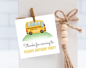 Wheels on the Bus Party Thank You tag | School bus favor tag | Yellow School Bus Party | Instant Download | Editable Canva Template