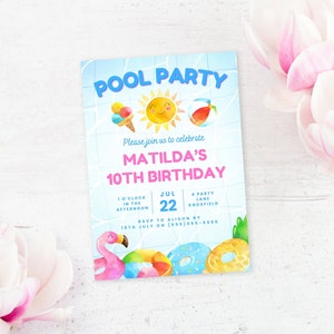 Wasserrutsche Einladung | Spritzparty | Spritzpark | Wasserrutsche Party | Pool-Sommerfest | Splash Pad Geburtstagseinladung | Splash Bash