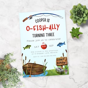 Ofishally Three Invite | Gone Fishing Birthday Invitation | Reel In The Fun | Ofishally 3 | Fish Birthday Party | Boys 3rd Birthday
