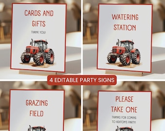 Roter Traktor Party Schilder 8x10 "" | Bauernhof Geburtstagsparty Zubehör | Sofortiger Download bearbeitbare Vorlage | Traktor Party | Traktor Party Zubehör."