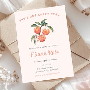 Sweet as a Peach Birthday Invitation | Peach 1st Birthday Invite | Editable Digital Invite | Girls 1st Birthday | Instant Download