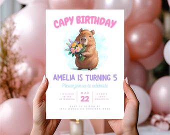 Capy Birthday | Printable Editable Invite | Capybara Party Invitation | Capybara Birthday Party | Capybara Birthday Invitation Template