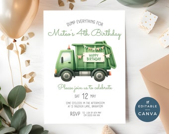 Trash Bash 4to cumpleaños invitación / invitación del camión de basura / plantilla de Trash Bash Boys / invitación editable / camión de basura / descarga instantánea