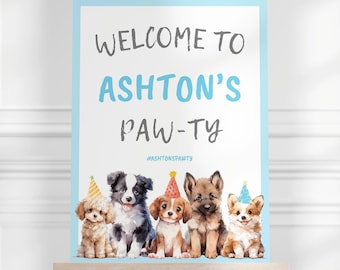 Puppy Theme Party Welcome Sign | Editable Puppy Birthday Sign 18x24" | Dog Party Decor | Instant Download | Puppy Pawty Decorations