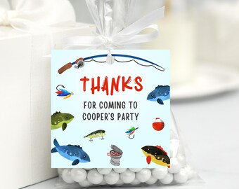 Etiquetas de agradecimiento de pesca, etiquetas editables para recuerdos de cumpleaños, plantillas de descarga instantánea para fiestas infantiles, etiqueta de pesca imprimible, Ofishally 3
