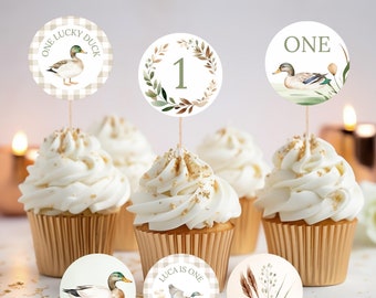 Adorno para cupcakes de pato real / Primer cumpleaños de un pato afortunado / Fiesta de caza de pato real / Adornos para cupcakes de cumpleaños de niños / Decoración para fiesta de patos