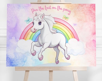 Jeu « Épingle La Queue Sur Le Cheval » – Affiche + 30 Queues + Bandeau – Pour Fête D’anniversaire Enfants, Animation – Fowecelt