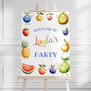 Dancing Fruit Birthday Sign | Kids Party Decor | Editable Welcome Sign Canva Template | Dancing Fruit Digital Download for Birthday Party