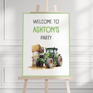 Green Tractor Party Welcome Sign | Birthday Welcome Sign | Editable Sign Template | Boys Birthday Sign | Farm Birthday | Digital Download