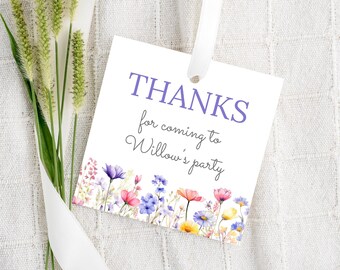 Wildflower Gift Tag | Birthday Favor Tag | Thank You Favor Tag | Instant Download Canva | Floral Thank You Tag | purple pink yellow