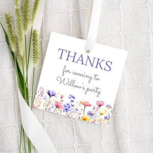 Wildblumen-Geschenkanhänger | Geburtstagsgeschenkanhänger | Dankeschön-Tag | Canva sofort herunterladen | Floraler Dankesanhänger | lila rosa gelb