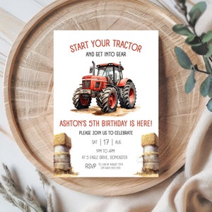 red tractor boys birthday invitation