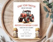 Red Tractor birthday invite | Farm birthday invitation download | Birthday boy invite any age | Canva template download | Farm party