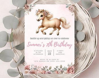 Pony Birthday Party Invite | Printable Download | Horse Birthday Invitation | Girls Pony Birthday | Girl 7th Birthday Invitation | Any Age