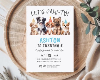 Let's Pawty Birthday Invitation | Dog Theme Birthday Invite | Let's Pawty Invite Printable | Editable Dog Birthday Invitation