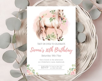 Horse Birthday Evite | Pony 10th Birthday Party Invitation | Instant Download | Girl Invite |  Horse Party Template | Horse Theme
