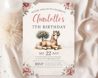 Pony Birthday Invitation | Horse Birthday Party Invitation | 7th birthday invite | girls birthday invitation | printable template