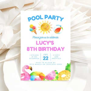 Einladung zur Wasserrutsche | Splash-Party | 8. Geburtstag | Wasserrutschenparty | Pool-Sommerparty | Splash Pad Geburtstagseinladung | Splash-Bash