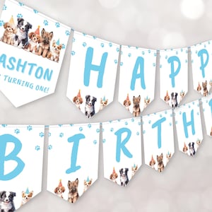 Puppy Birthday Banner, Cute Dog Party Decorations, Customizable Puppy Birthday Bunting, Fun Pet Celebration Banner, Birthday Decor for Dogs