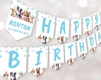 Puppy Birthday Banner, Cute Dog Party Decorations, Customizable Puppy Birthday Bunting, Fun Pet Celebration Banner, Birthday Decor for Dogs