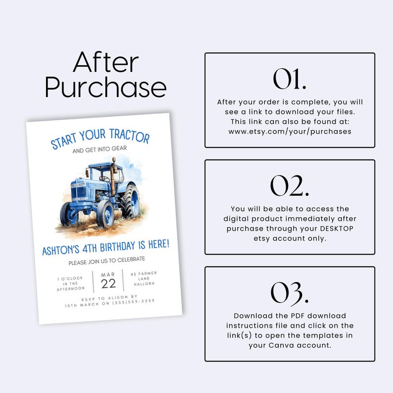 Blue Tractor Birthday Invite | Farm Party Invitation Template ...
