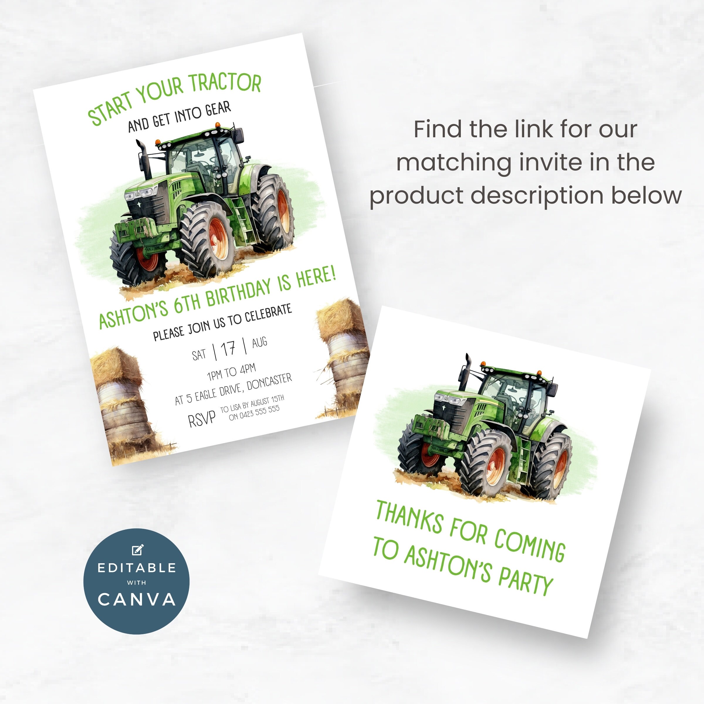 Tractor Thank You Tag | Farm Birthday Party Gift Tags | Digital ...