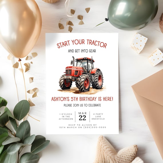 Red Tractor birthday invite | Farm Party Invitation Template | Birthday Farm Invite | Instant Download | Tractor Party | Tractor Invitation