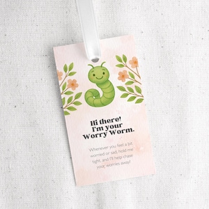 Worry-wormtags | Emotionele steunworm | Kruiswormetiketten | Verlichting van angst bij kinderen | Afdrukbare cadeaukaartjes