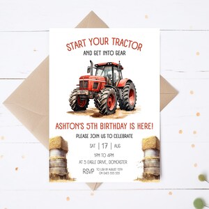 red tractor boys birthday invitation