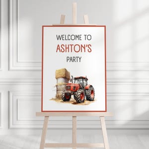 Red Tractor Party Welcome Sign | Birthday Welcome Sign | Editable Sign Template | Boys Birthday Sign | Farm Birthday | Digital Download