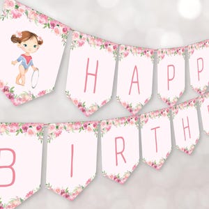 Gymnastics Birthday Banner | Editable Gymnastics Birthday Bunting | Girls Gymnastics Theme Party Decor | Instant Download | Canva Template