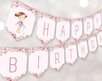 Gymnastics Birthday Banner | Editable Gymnastics Birthday Bunting | Girls Gymnastics Theme Party Decor | Instant Download | Canva Template