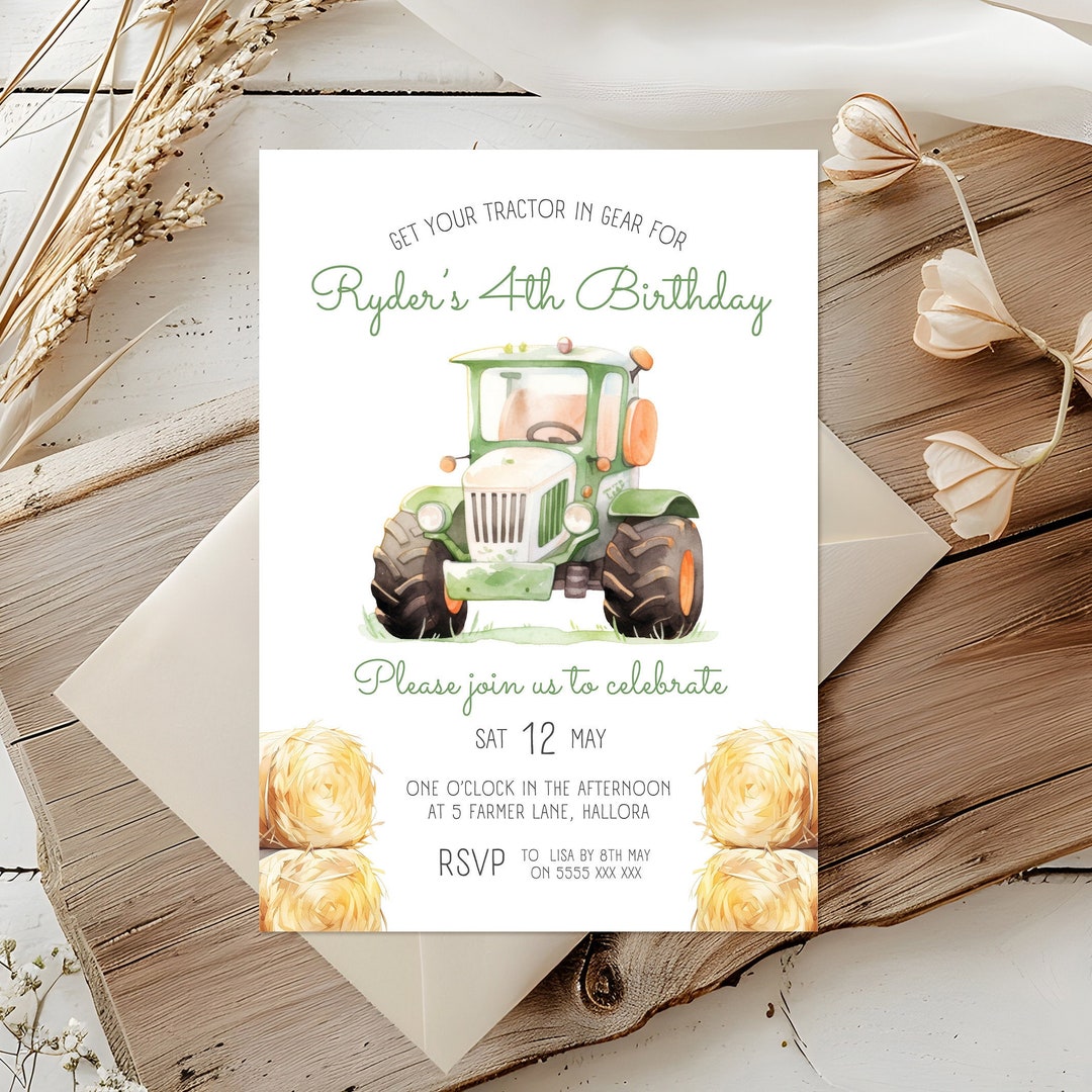 Tractor Birthday Evite | Green Tractor Birthday Invitation | Farm ...