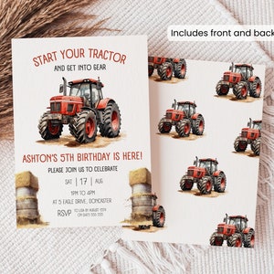 red tractor boys birthday invitation