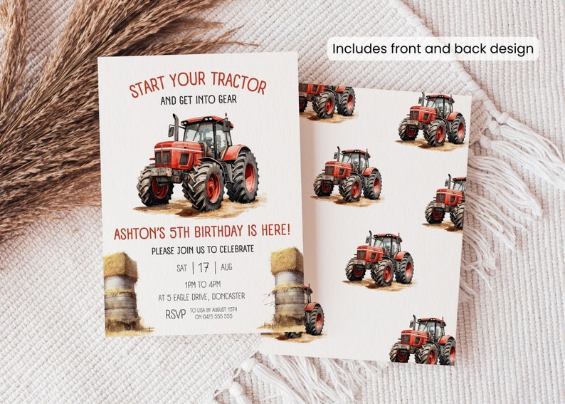 red tractor boys birthday invitation