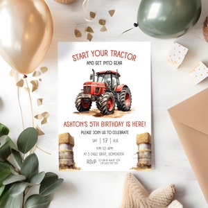 red tractor boys birthday invitation